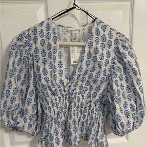 H&M Blue and White Patterned Blouse
